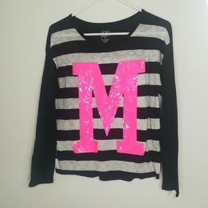 Justice Stripe Sequin Initial Tee